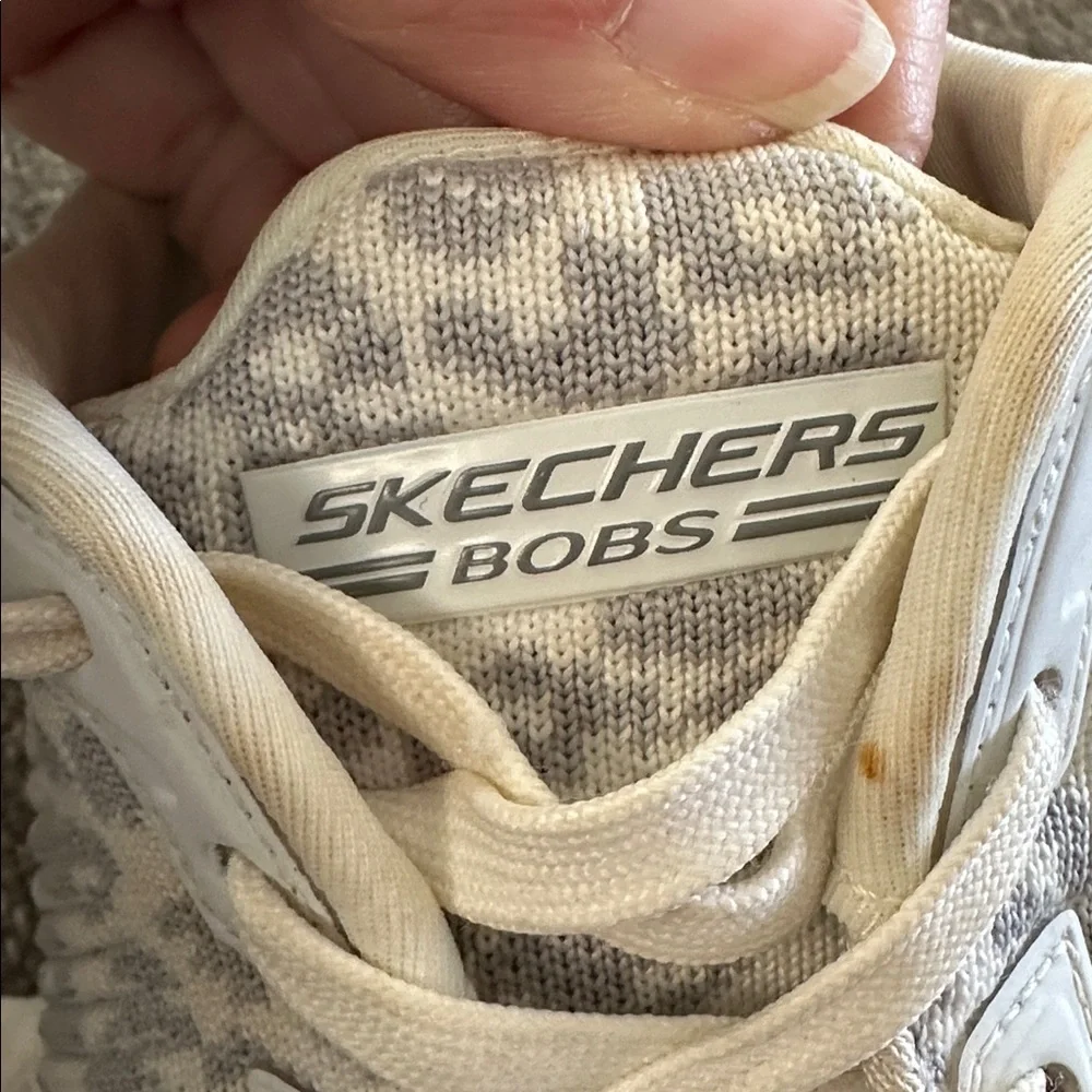 Skechers BOBS Squad Leopard Print Memory Foam Athletic Sneakers Grey White Size